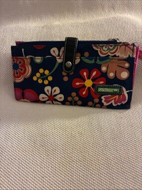 Lily Bloom Navy Floral Zip-Top Wallet with Multicolor Flowers